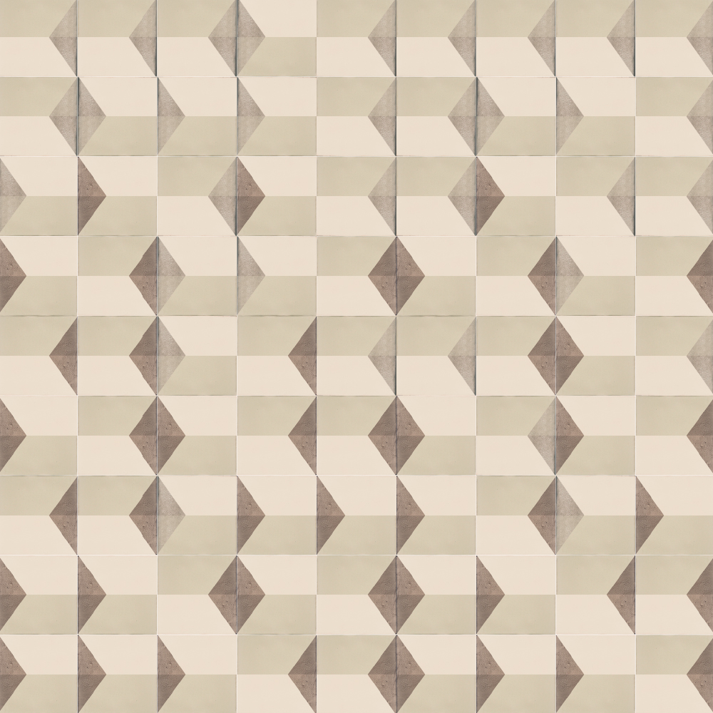 A layout of screen printed ceramic tiles from Smink Studio in brown and light brown.