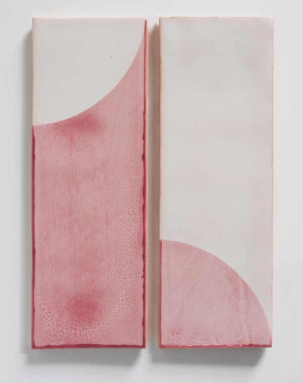 Two 30x10cm / 12x4 inch tiles in screen-printed pink from Smink Studio