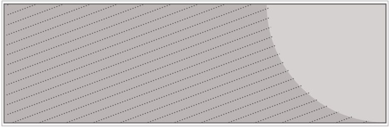 Diagram of Smink Studio 10 × 30 cm screen-printed tile BL6: a hatched tile with a light-grey curve at one end.